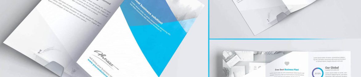 3 Free A4 Tri-Fold Brochure Mockups PSD all side angle view