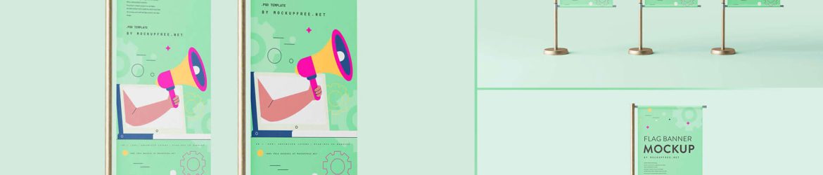 3 Free Advertising Flag Banner Mockup PSD Set