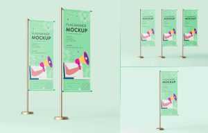 3 Free Advertising Flag Banner Mockup PSD Set