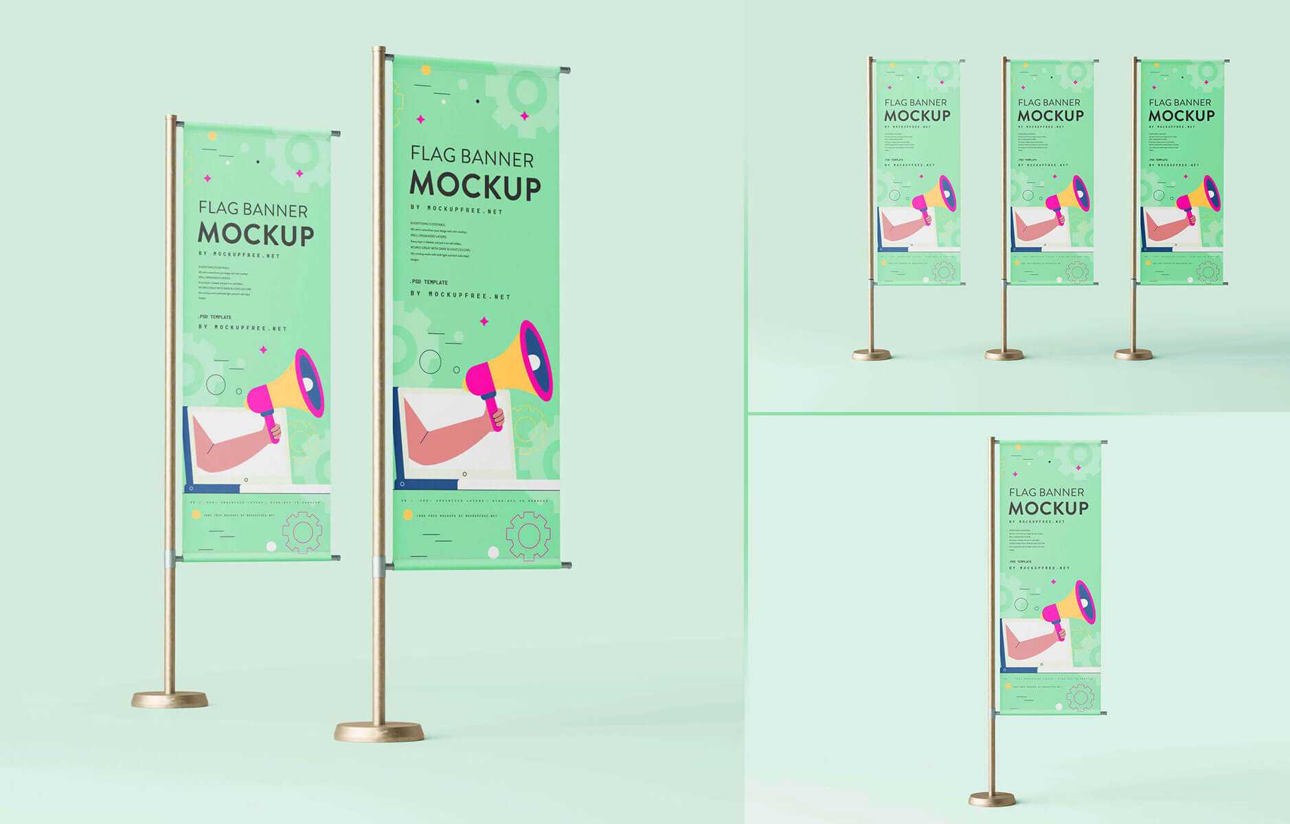 3 Free Advertising Flag Banner Mockup PSD Set