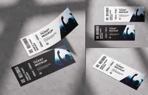 3 Free Concert Tickets Mockup PSD set