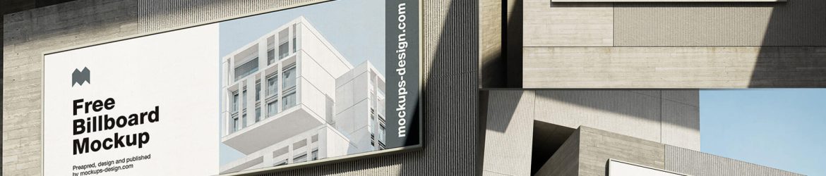 3 Free Concrete Building Wall-Mounted Billboard Mockups PSD set