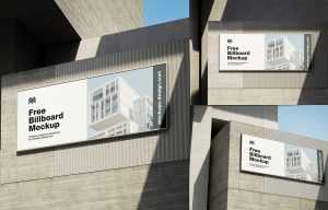 3 Free Concrete Building Wall-Mounted Billboard Mockups PSD set