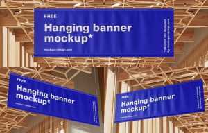 3 Free Expo Hall Ceiling Hanging Banners Mockup PSD Files