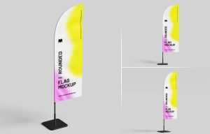 3 Free Indoor Blade Feather Flag Banner Mockup PSD Files