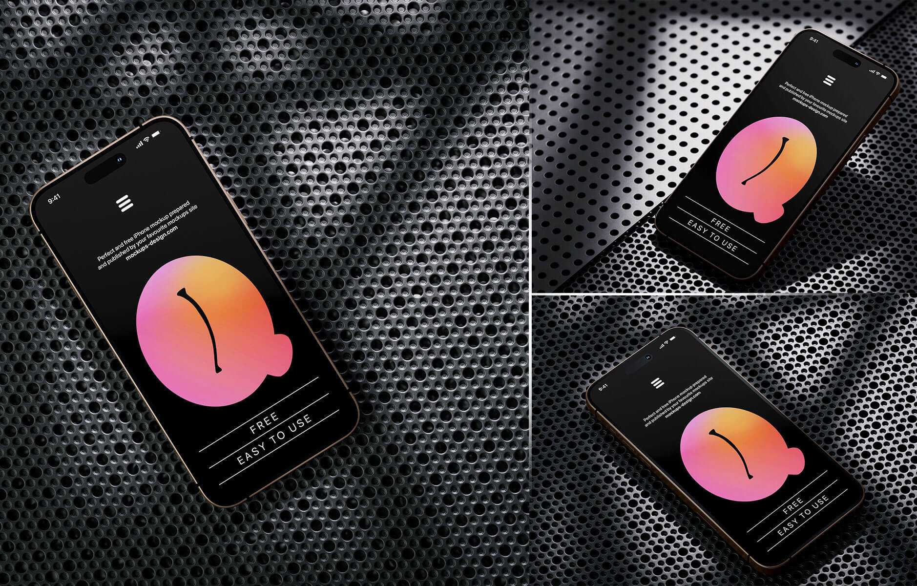 3 Free iPhone 16 Pro Mockup PSD Files Dark Theme
