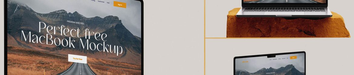 3 Free MacBook Mockups On Stone PSD