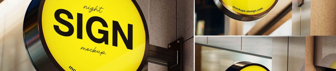 3 Free Night Round Sign Mockup PSD Set 3 Free Night Round Sign Mockup PSD Set