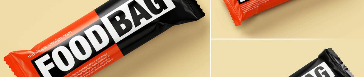 3 Free Orange Snack Bar Wrapper Design Packaging Mockup PSD