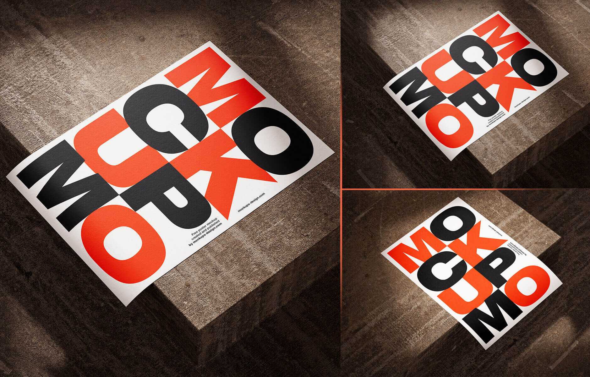 3 Free Poster / Flyer Mockups set on Concrete