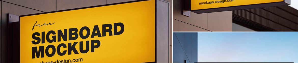 3 Free Rectangle Wall Mounted Shop Signboard Mockup PSD Files