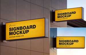 3 Free Rectangle Wall Mounted Shop Signboard Mockup PSD Files
