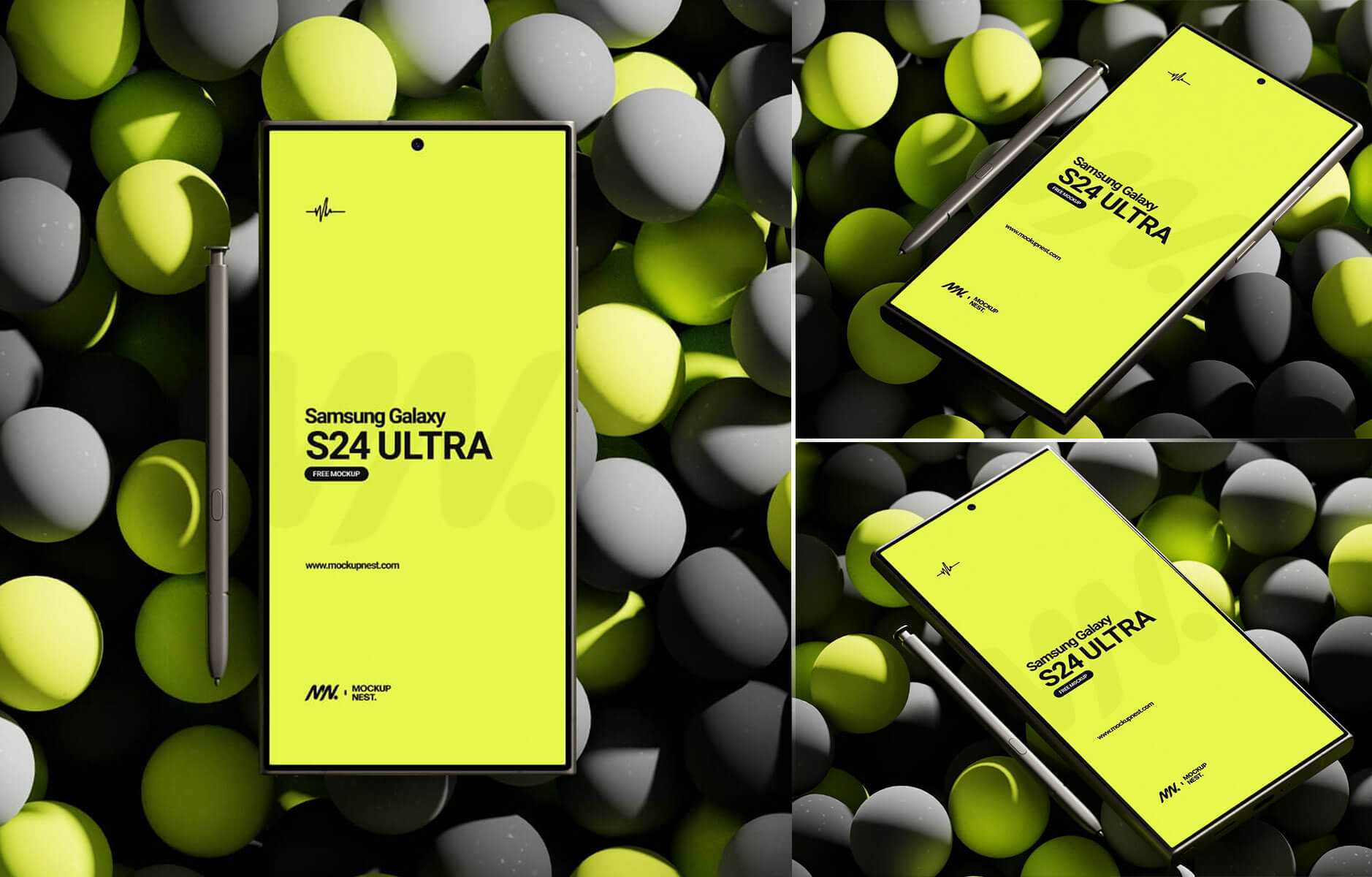 3 Free Samsung Galaxy S24 Ultra Mockups PSD Files