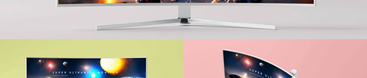 3 Free Super Ultrawide Monitor Mockups PSD Files