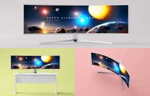 3 Free Super Ultrawide Monitor Mockups PSD Files
