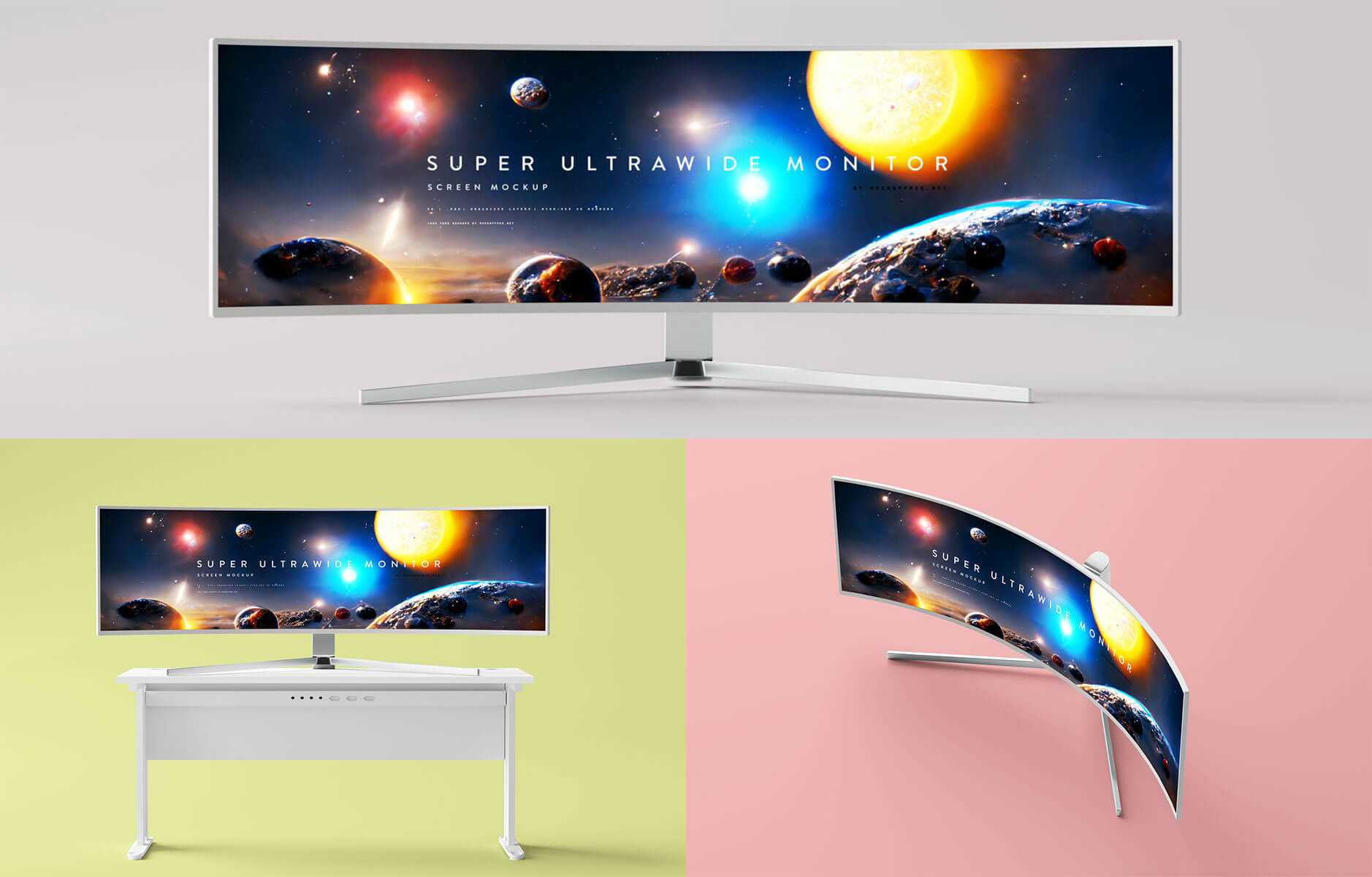 3 Free Super Ultrawide Monitor Mockups PSD Files