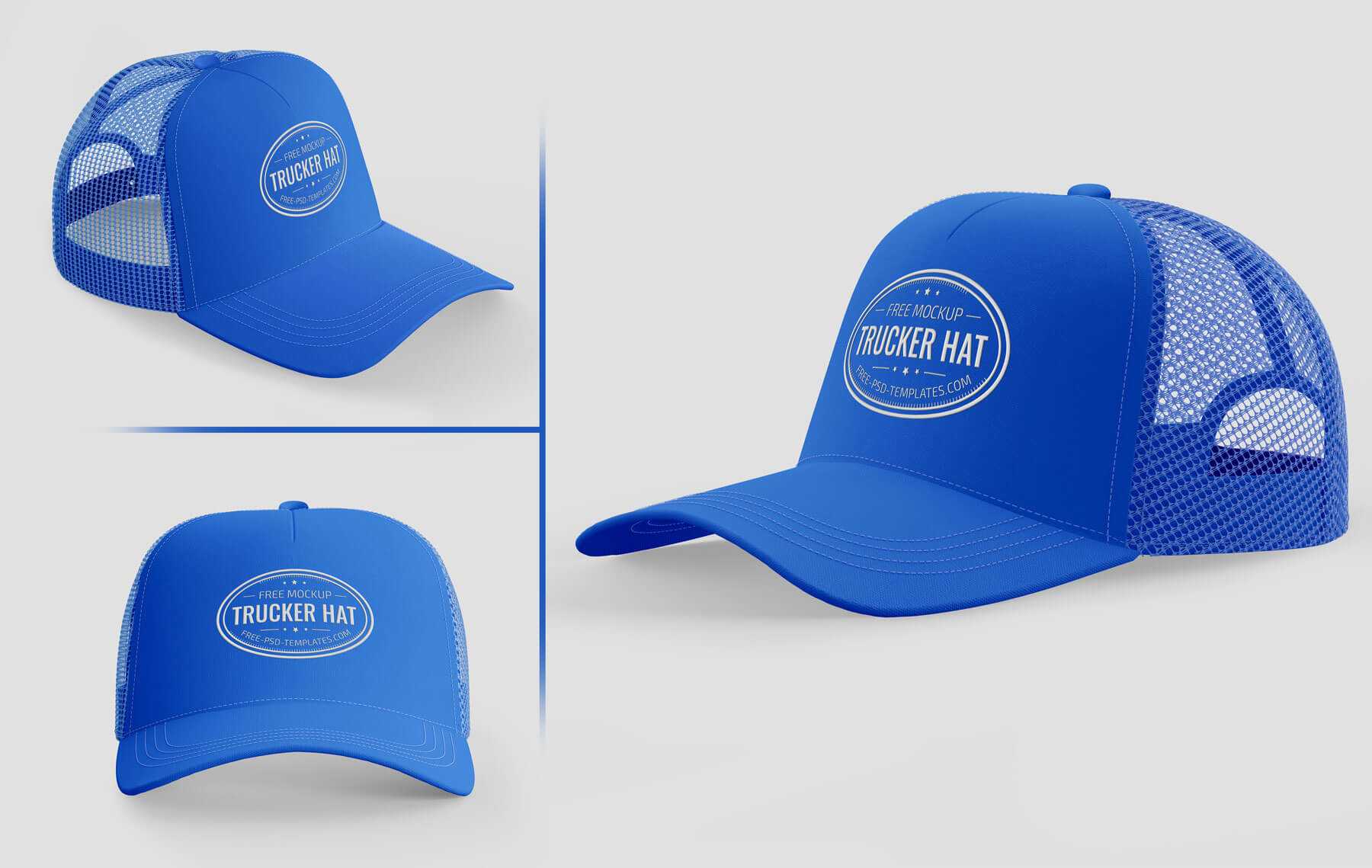 3 Free Trucker Hat Cap Mockup PSD set