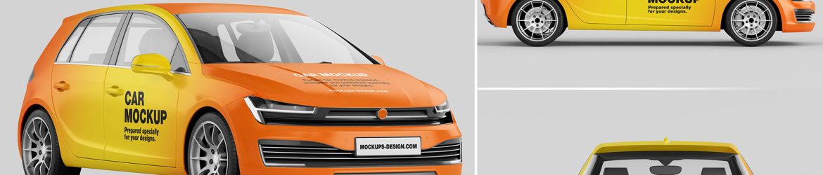 3 Free Vehicle Branding Hatchback Car Mockup PSD Files