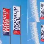 3 Free Vertical Pole Flag Banner Mockups PSD set