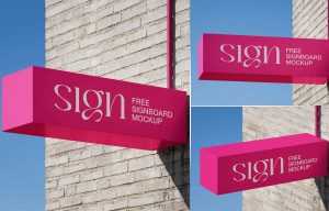 3 Free Vibrant Signboard Mockup PSD