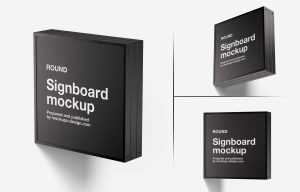 3 Free Wall Mounted Square LOGO Signboard Mockup PSD Files