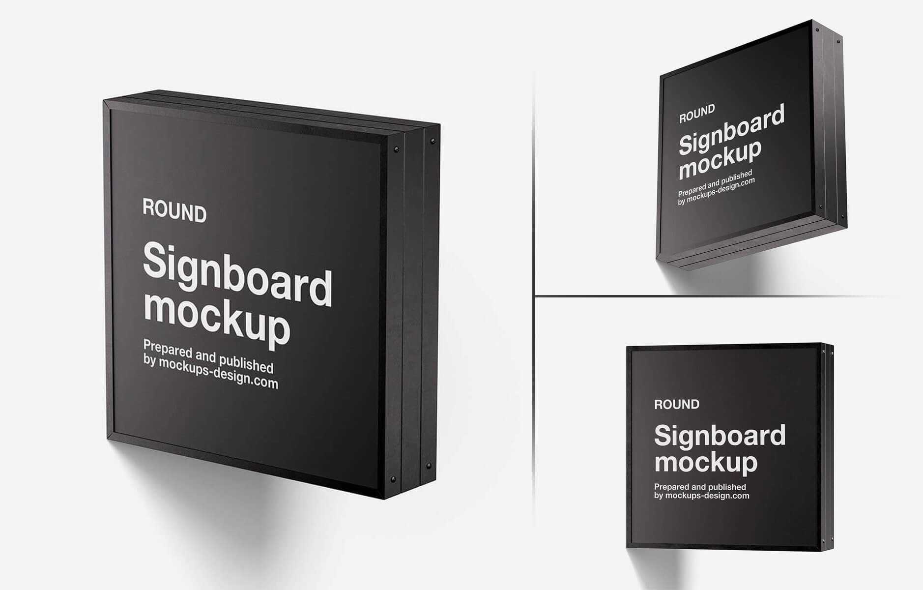 3 Free Wall Mounted Square LOGO Signboard Mockup PSD Files