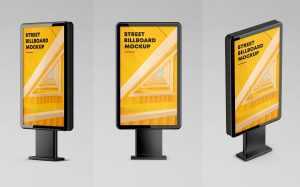 3 Freee Street Roadside Sign Vertical Billboard Mockup PSD set