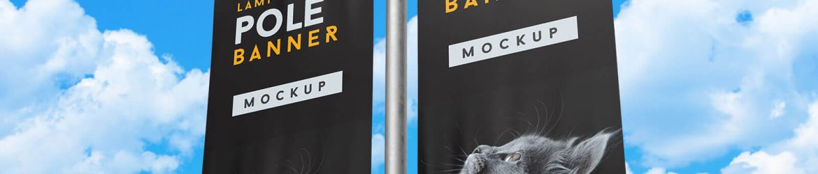 3 Outdoor Advertising Flag Pole Banner Free Mockup PSD