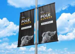3 Outdoor Advertising Flag Pole Banner Free Mockup PSD