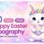 30 Happy Easter Typography PNG Free Download – Colorful Easter Text Styles Bundle