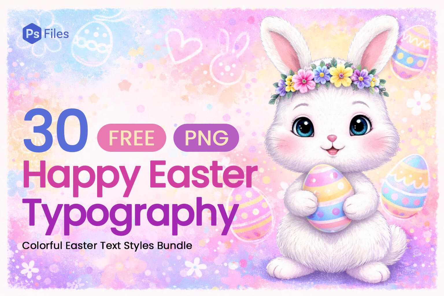 30 Happy Easter Typography PNG Free Download – Colorful Easter Text Styles Bundle