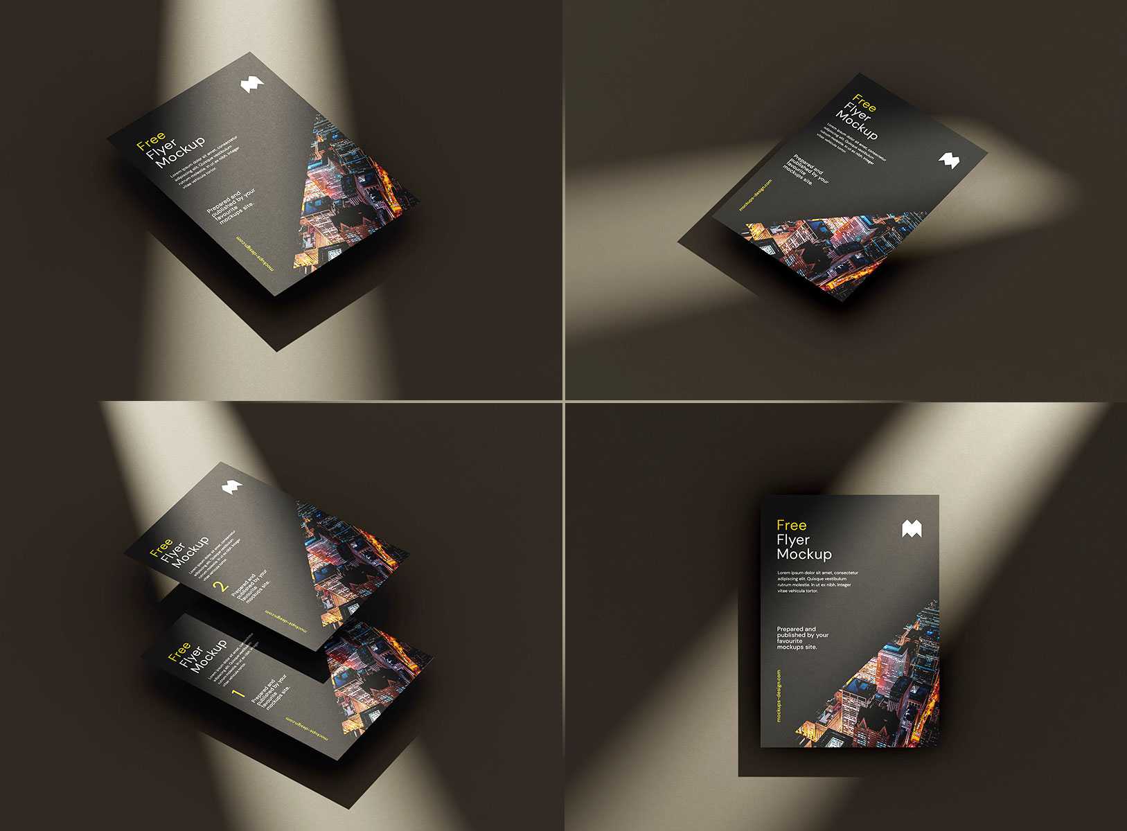 4 Dark Scene Free A4 Flyer Mockup PSD set
