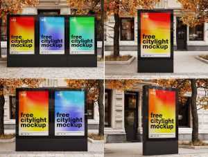 4 Free Black Citylight Poster / Mupi Mockup PSD Files