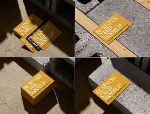 4 Free Business Card Mockups Placed on Concrete Brick