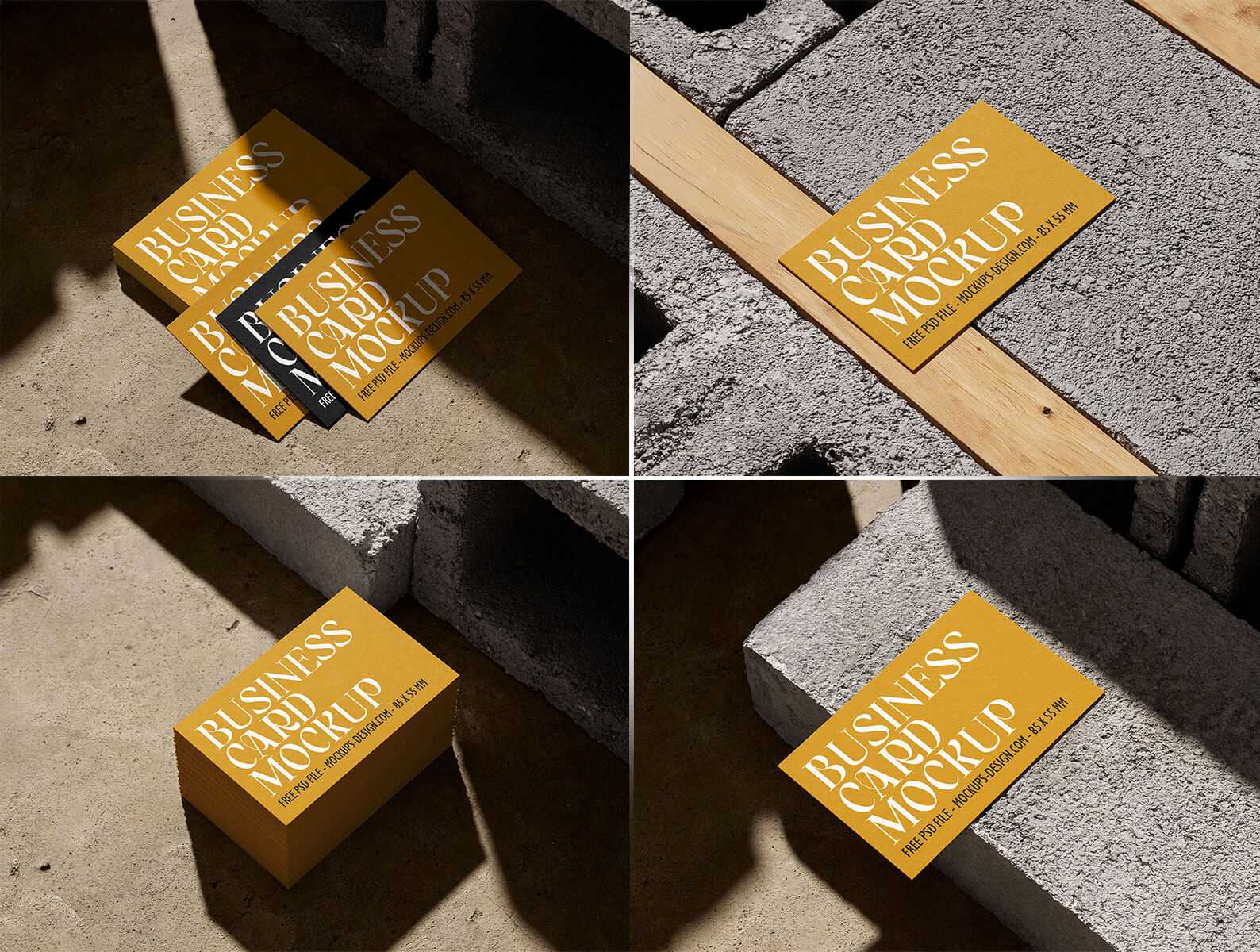 4 Free Business Card Mockups Placed on Concrete Brick