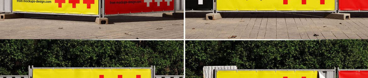 4 Free Construction Fence Banner Mockup PSD Set