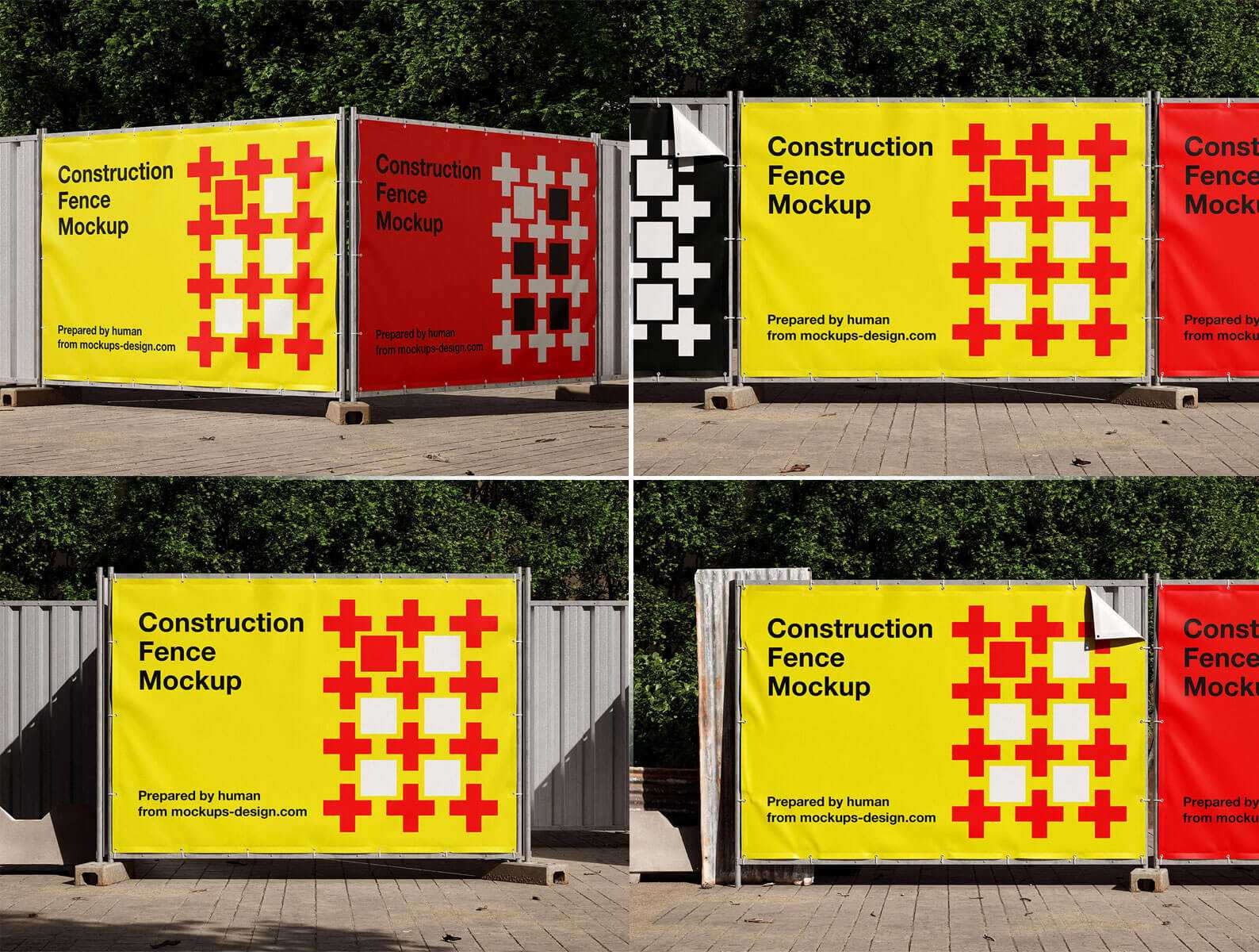 4 Free Construction Fence Banner Mockup PSD Set