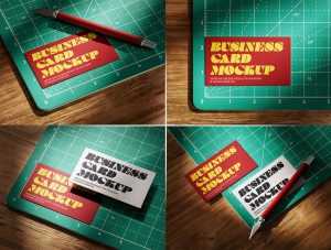 4 Free Creative Business Card Mockup Scne On Cutting Mat PSD Files