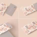 4 Free Gift Card Mockup with Holder Sleeves Mockup PSD Files