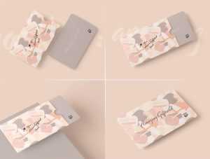 4 Free Gift Card Mockup with Holder Sleeves Mockup PSD Files