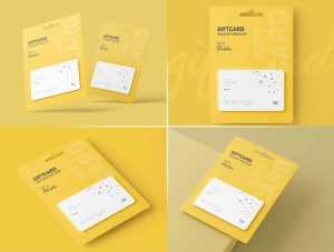 4 Free Hanging Blister Gift Card Holder Mockups PSD set