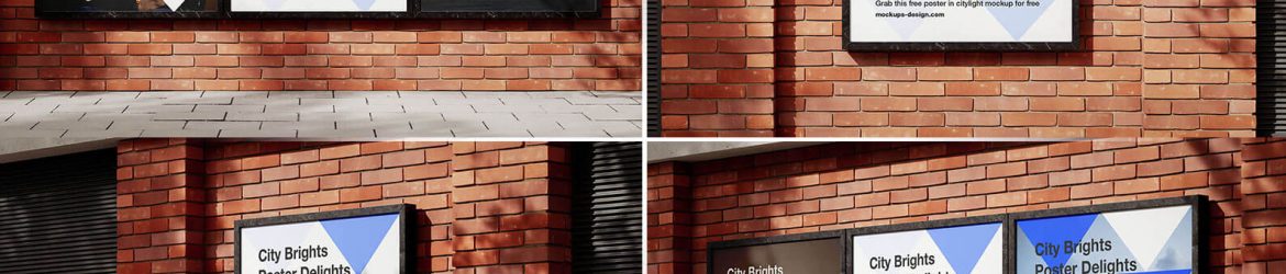 4 Free Outdoor Street Brick Wall Poster Mockup PSD Files