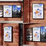 4 Free Outdoor Street Brick Wall Poster Mockup PSD Files