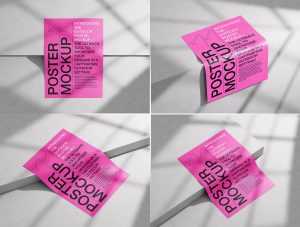 4 Free Poster / Flyer Mockups on Concrete Background Scene PSD set