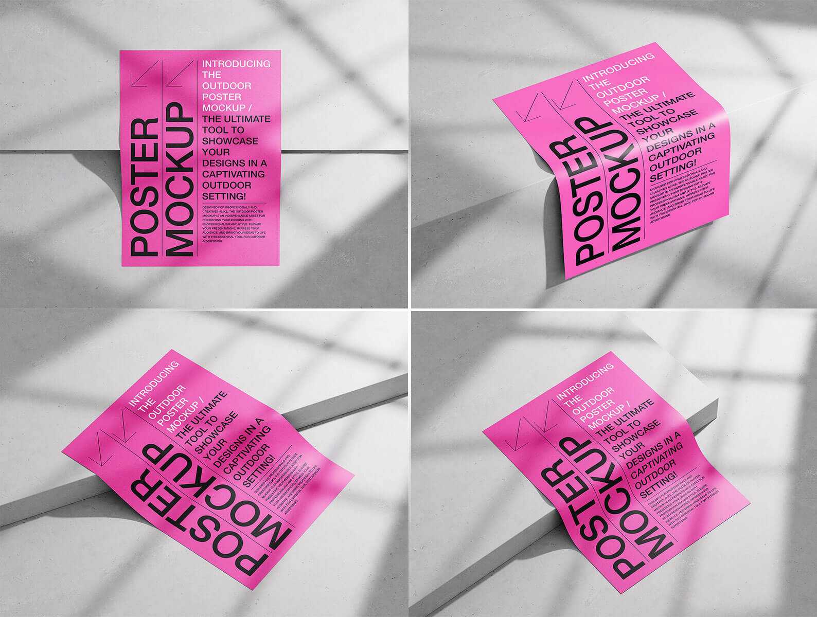 4 Free Poster / Flyer Mockups on Concrete Background Scene PSD set