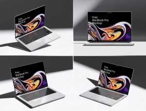 4 Free Premium MacBook Pro Mockup PSD Set – Realistic Laptop Mockup Collection