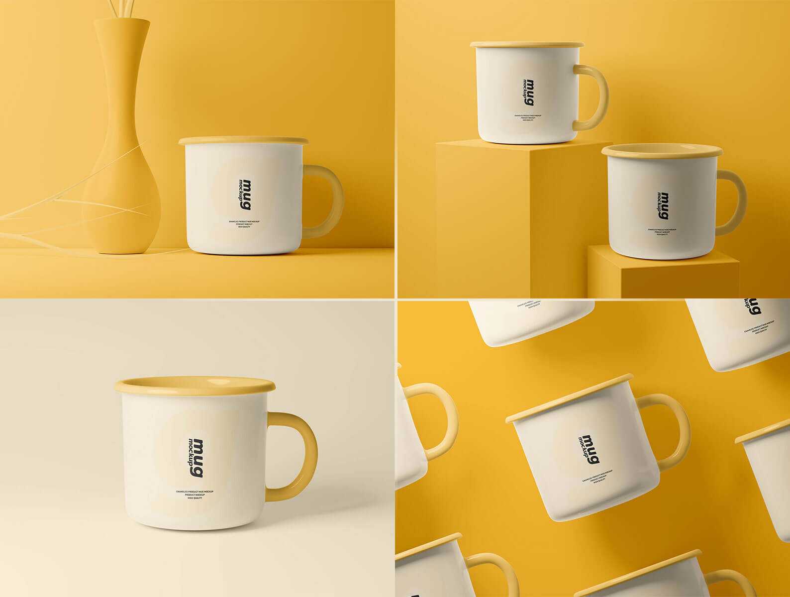 4 Free Sleek Enamel Mug Mockups PSD Files