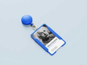 4 Free Vertical ID Card Badge Holder Reel Mockup PSD Set