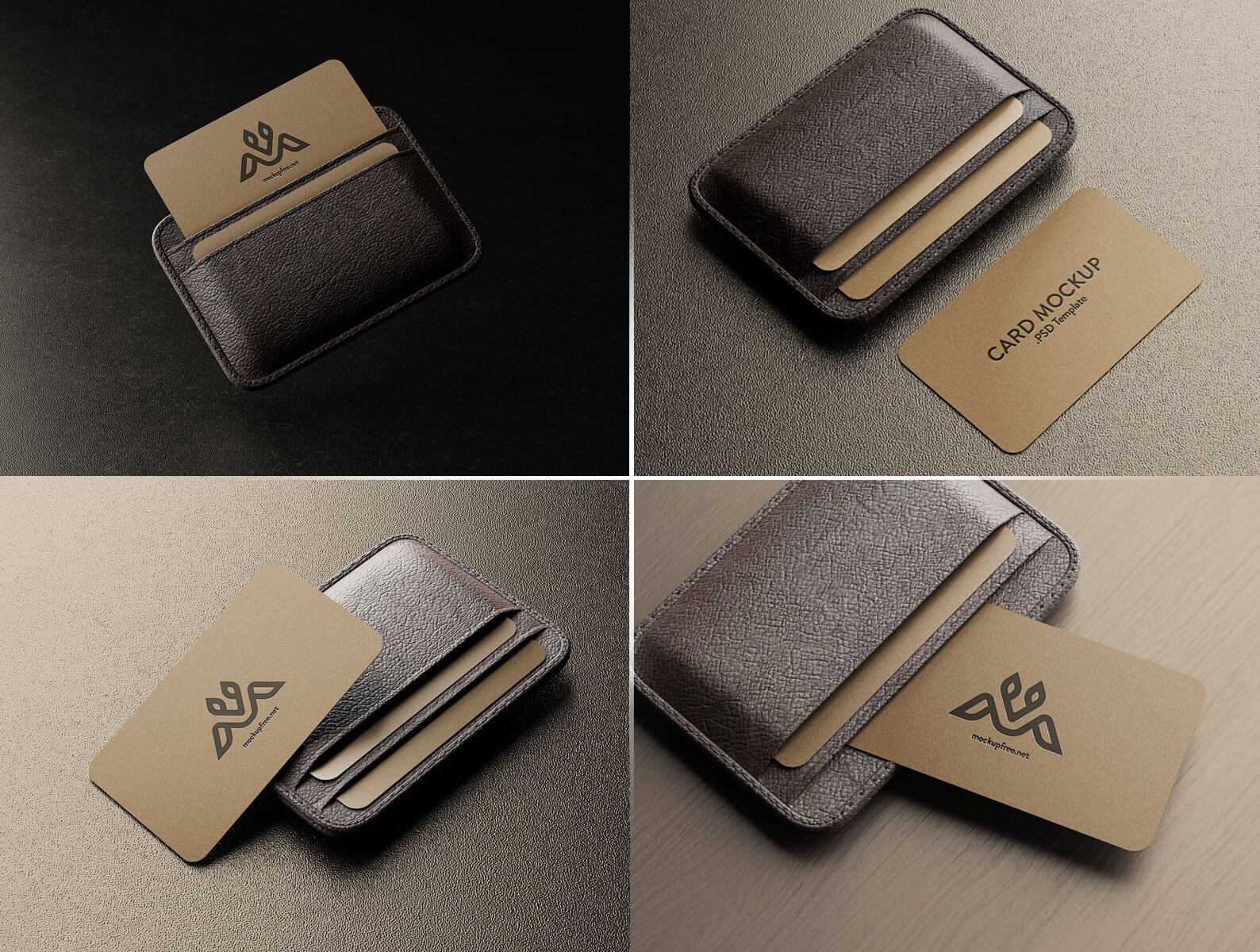 5 Free Business Card With Leather Holder Mockups PSD files