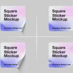 5 Free Corner Rounded Square Sticker Mockup PSD Set